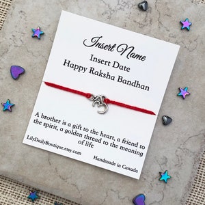 Modernes Rakhi Armband, Rakhi Karte, Rakshan Bandhan Karte, Ohm Armband, Erstes Rakhi für Bruder, rotes Armband zum Schutz, om