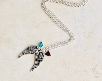collar de aborto espontáneo collar de piedra de nacimiento para mamá, en memoria amorosa collar de mamá, collar de ala de ángel de plata esterlina, pérdida de regalo de bebé