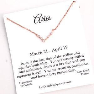 Astrología Regalos Collar zodiacal Aries, collar constelación de oro rosa, joyas celestiales, regalo de cumpleaños de la hija de mamá, regalo de sobrina