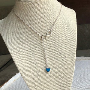 Sterling silver infinity heart necklace Silver lariat necklace Y necklaces for women, Cleavage necklace, best friend birthday gifts, sister