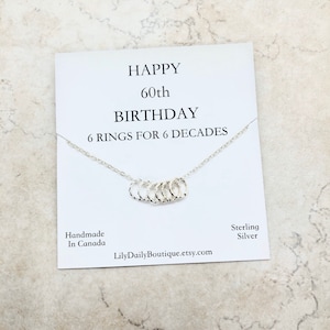 Alles Gute zum 60. Geburtstag Geschenke für Mama, 6 Ringe Halskette für Oma, Bestseller, sechs Ringe für sechs Jahrzehnte, Quarantänegeschenk zum 60. Geburtstag