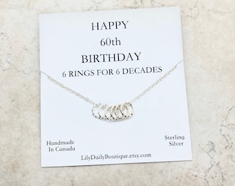 Collana regalo per il 50° compleanno per lei – Collana con 5 anelli e 5 decenni in argento sterling e oro per 50 anni, regalo per un'amica che compie 50 anni. - Italia