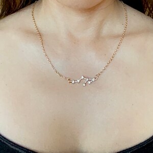 Puede incluir: Un collar de cadena dorada con un colgante de constelación con pequeñas piedras transparentes.