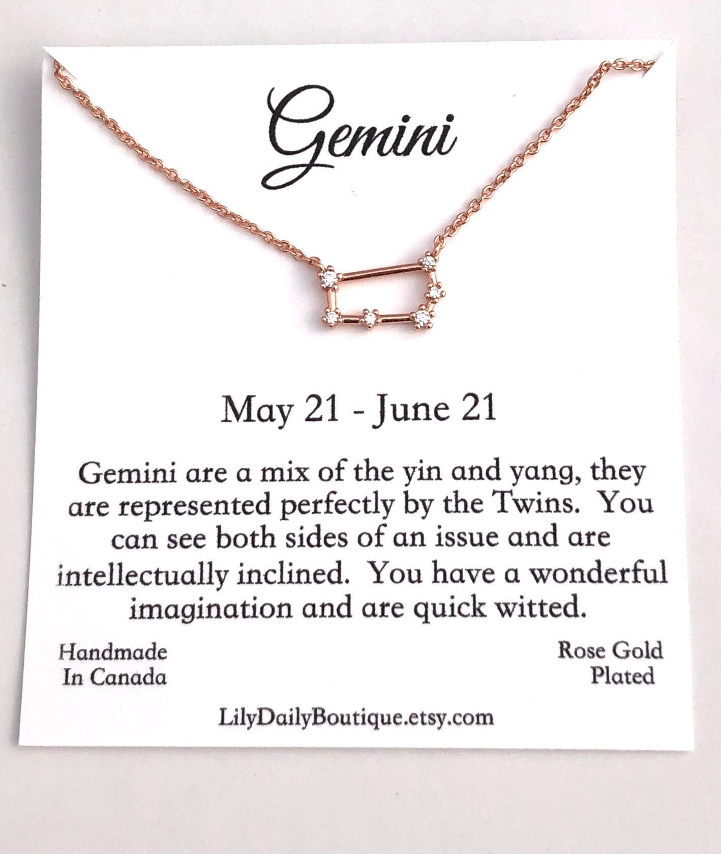 Gemini Gifts for Women Rose Gold Zodiac Necklace Constellation