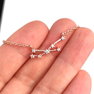 Rose Gold Taurus Zodiac Necklace, Personalized Constellation Jewelry with Cubic Zirconia, Dainty Astrology Necklace for Birthdays & Gifts