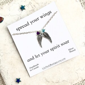 Angel Wing Necklace | Graduation Gift | Moving Away Jewelry | Inspirational Necklace | Personalized Necklace | Birthstone Jewelry for Her