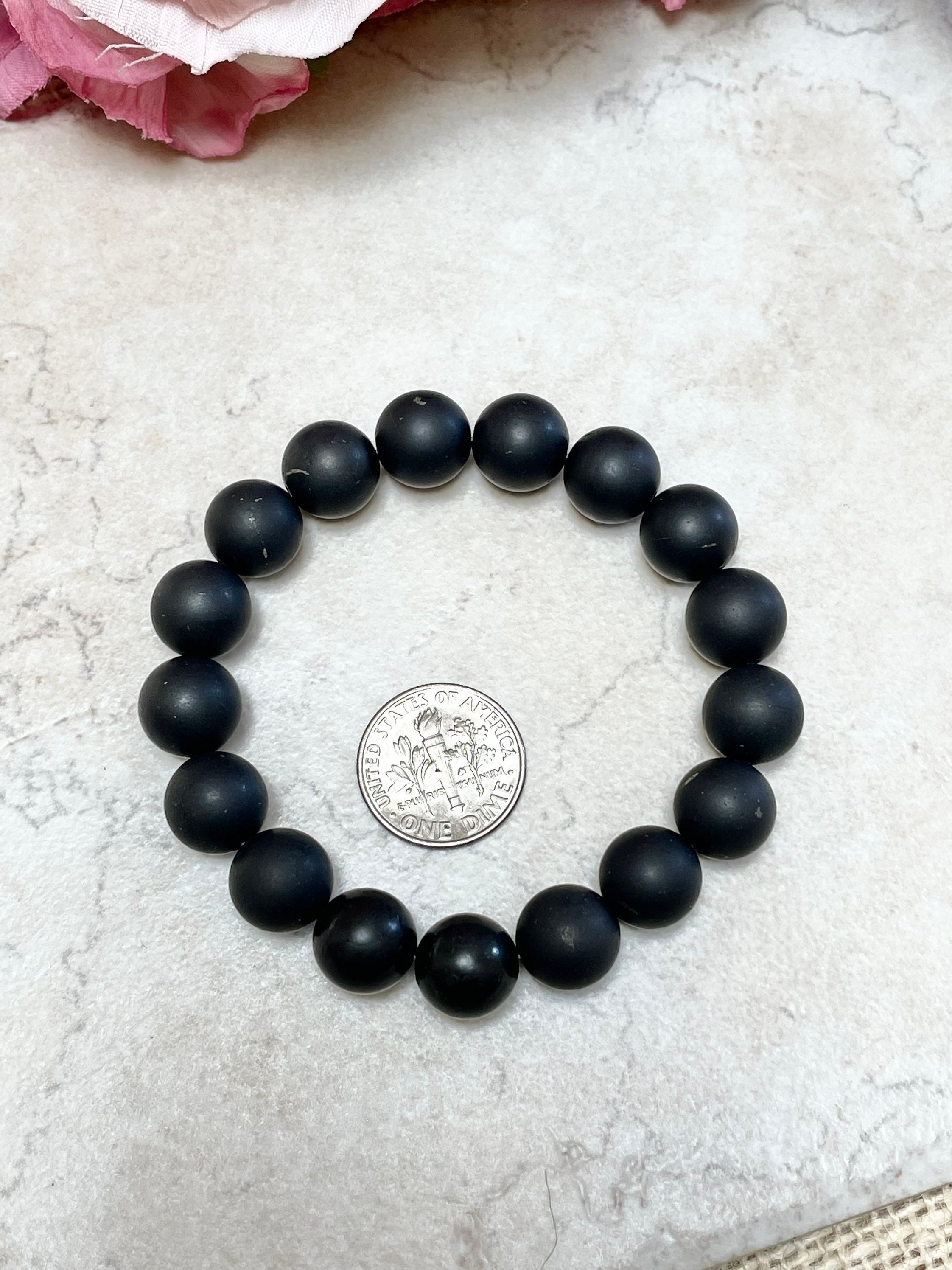 Genuine Shungite Bracelet, Mens Bracelet Black Bead Bracelet