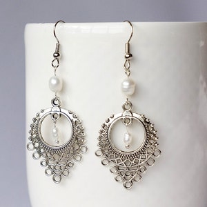 Boho Braut Ohrringe, Sterling Silber Süßwasser Perlen Ohrringe, Juni Geburtsstein Schmuck Geschenke für Sie, Perlen Brautjungfer Ohrringe