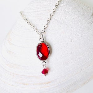 ruby red crystal necklace, July birthstone necklace gifts for mom, sweet 16 gift for girls, tween girl gifts, July birthday gifts for her