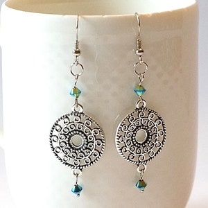 boho earrings sterling silver mandala earrings dangle, minimalist earrings silver, everyday earrings for her, Mothers Day Gift from daughter
