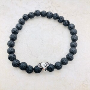 black lava bead bracelet, elephant bracelet for men, calming bracelet, lava rock diffuser bracelet, anti anxiety gift, grounding bracelet