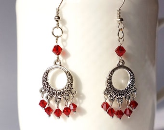 red beaded earrings, boho jewelry for women sterling silver, July birthstone earrings, quarantine birthday gift, red bridesmaid jewelry
