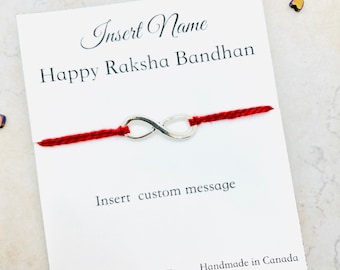 Silver Infinity Rakhi, Personalized RAKHI For Brother, Raksha Bandhan Cards with Rakhi, simple Rakhi card For Kids, Handmade Rakhi Bracelet