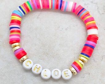 rainbow name bracelet for girls, beaded name bracelet custom friendship letter bead bracelet, personalized letter bracelet for kids, best