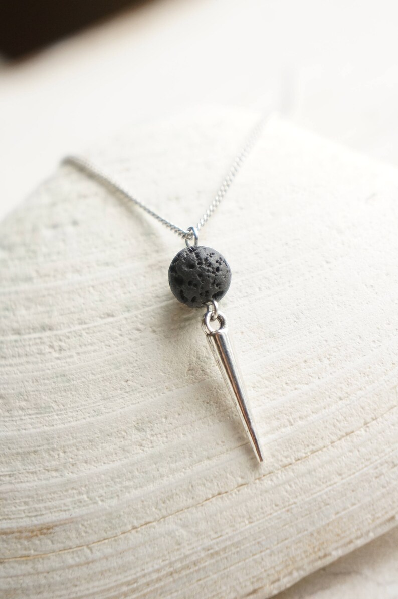 Silver Spike Necklace For Women, Essential Oil Diffuser Necklace, Aromatherapy Necklace Diffuser Jewelry, Edgy Jewelry, mom birthday gift image 3