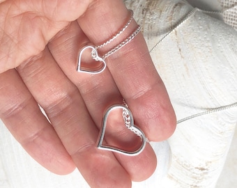 Sterling Silver Mother Daughter Heart Necklace Set, Mom Gift