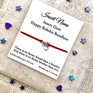 Carte Raksha Bandhan, Rakhi personnalisé pour frère, bracelet Rakhi, carte Rakhi, Rakhi pour enfants, cadeau pour frère et soeur, ficelle rouge