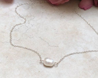 SterlingSilber Süßwasserperlen Halskette, Juni Geburtsstein Schmuck Geschenke für sie, Perlen Brautjungfern Halskette, Blumen Mädchen Halskette Perle