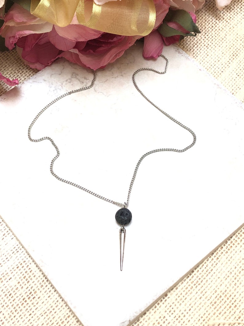 Silver Spike Necklace For Women, Essential Oil Diffuser Necklace, Aromatherapy Necklace Diffuser Jewelry, Edgy Jewelry, mom birthday gift image 2