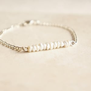 Minimalist Freshwater Pearl Bracelet gold filled, Dainty Gold Jewelry,  Silver Pearl Bracelet wedding gift, Birthday Gifts for Women