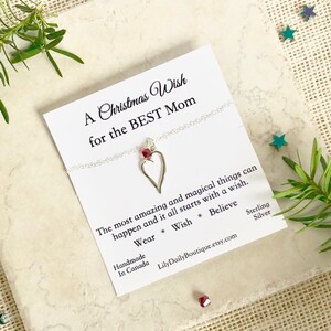 Christmas wishes sterling silver heart necklace, birthstone necklace for Mom, best mom gift, holiday jewelry, stocking stuffers for women