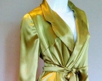 Long silk dressing Gown classic style rounded notched collar green silk robe silk housecoat wife gift anniversary gift Long silk Robe set