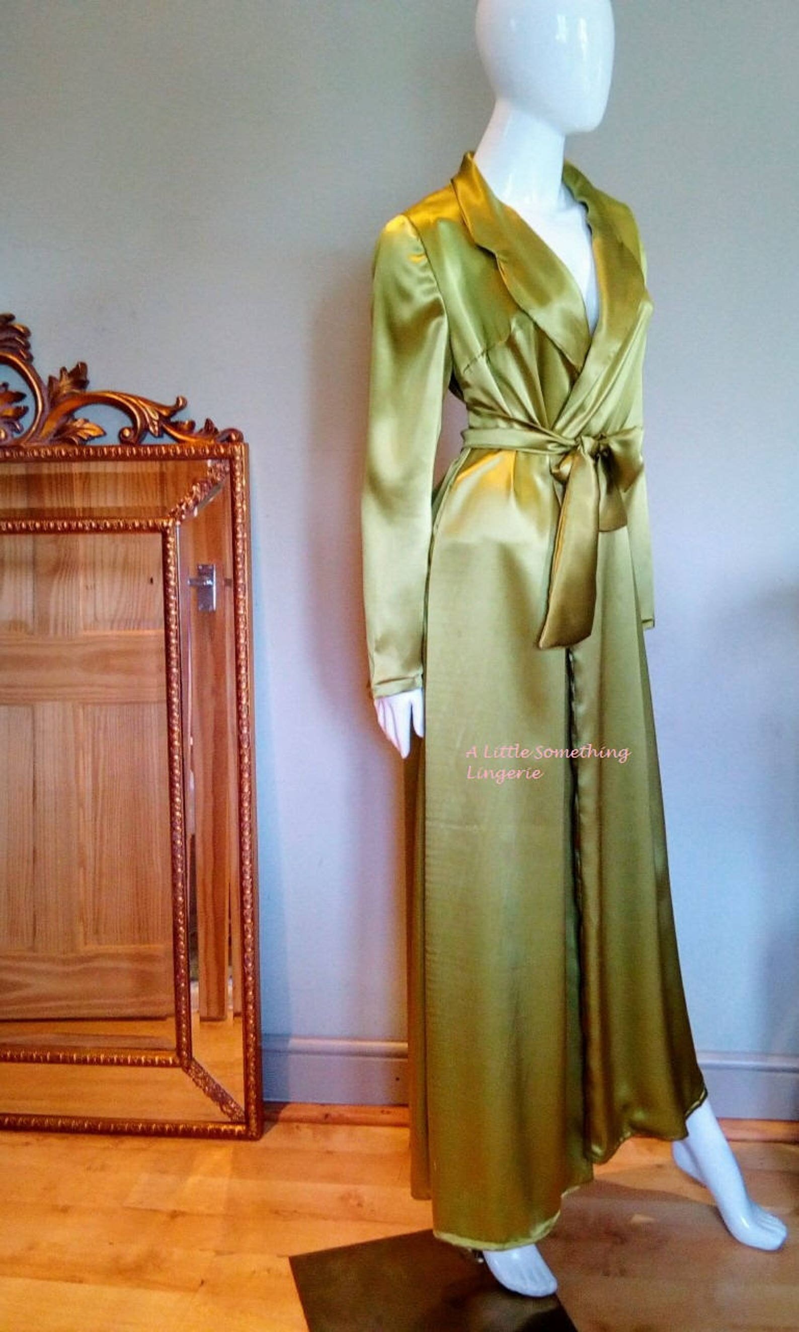 Green silk robe long silk dressing gown women's silk Etsy