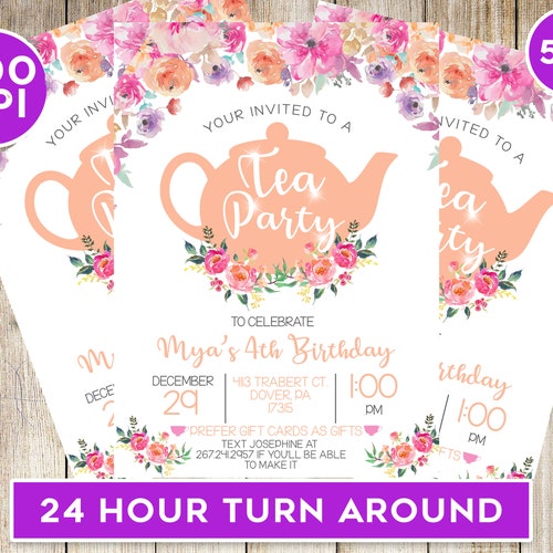Printable Tea Party Birthday Invitation Tea Party Kids - Etsy