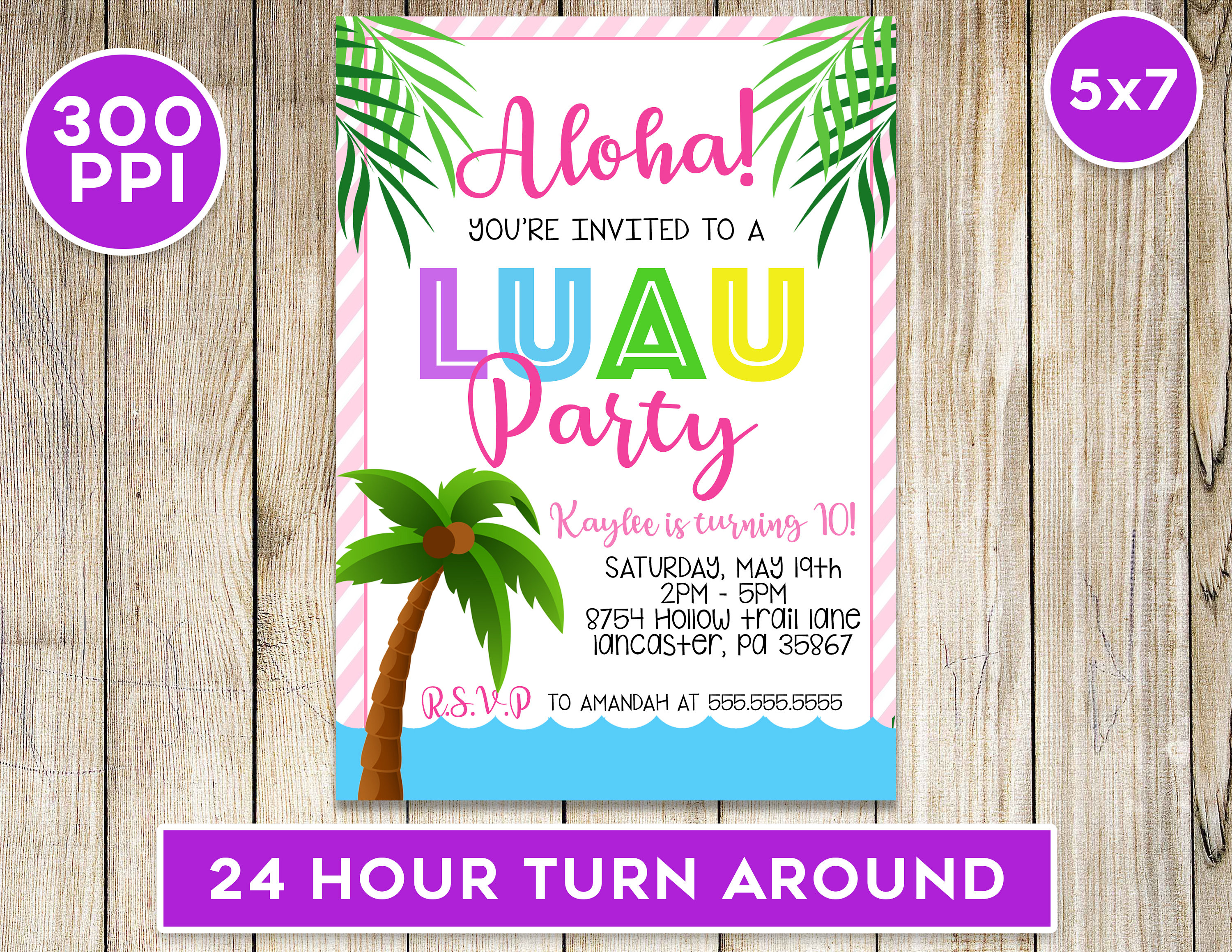 Luau Aloha Birthday Party Invitation