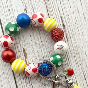 Pulsera con llavero para maestro, con cuentas, elástica, para la muñeca, manzanas rojas, cuentas gruesas, cumpleaños, amigo, agradecimiento, San Valentín, regalo
