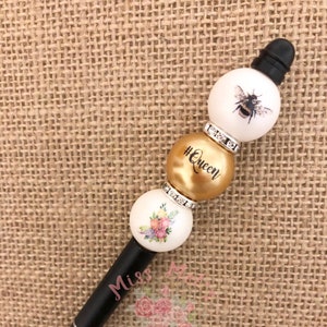 Queen Bee Pen/Beaded/gift/set/Chunky Beads/honeybee/bumblebee/planner/bee keeper/mothers day/teacher/mom/friend/birthday/Valentine/gift
