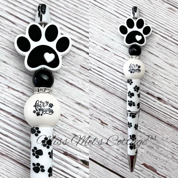 Paw Print Pen/Beaded Pen/pet pen/journal/planner/accessory/fur/mom/mama/dog/cat/friend/teacher/birthday/Christmas/Valentine/gift