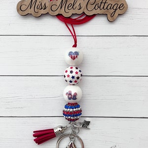 Patriotic Gnomes Lanyard/Necklace/Beaded/Badge holder/red white and blue/4th of July/USA/elections/flag/teacher/friend/gift/read description