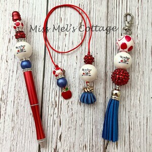 Ensemble cadeau enseignant, perles, stylo, marque-page, porte-clés, sac à main, sac, fermeture éclair, breloque, porte-clés, ami, anniversaire, Saint-Valentin, cadeau de Noël, coffret cadeau