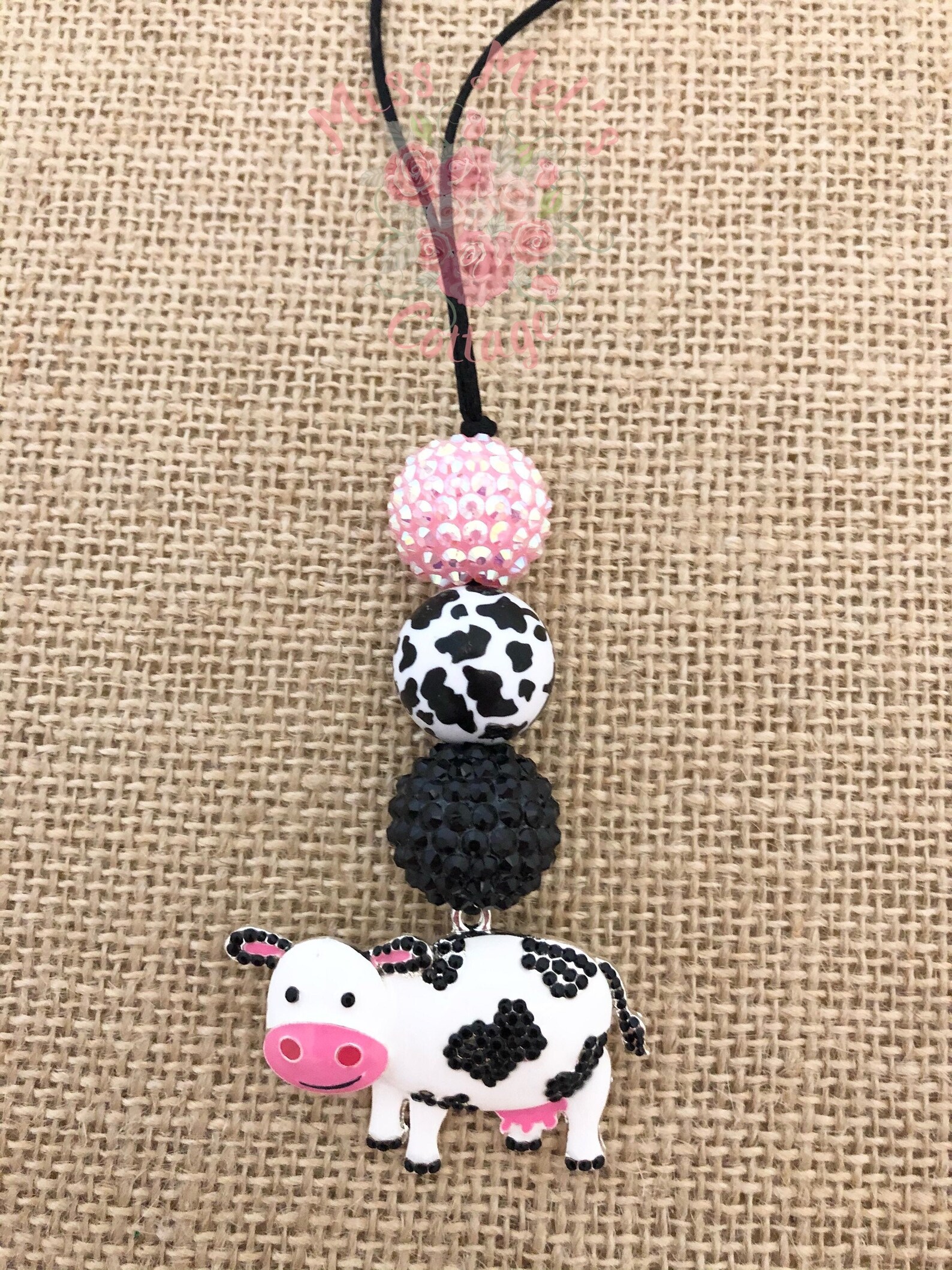 Cow Beaded Car Charm/car mirror/charm/black and Etsy