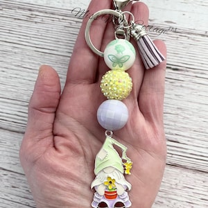 Spring Gnome keychain/purse/zipper/bag/key fob/beaded/charm/flowers/summer/chunky beads/garden gnome/birthday/friend/mom/Easter/gift image 2