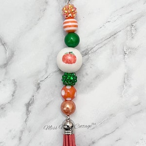 Pumpkin beaded mini charm, phone, zipper, planner, bag, purse, fob, acrylic beads, Halloween, Fall, teacher, friend, mom, grandma, gift