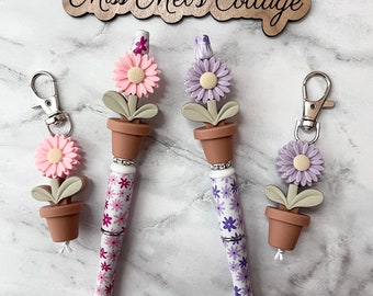 Flower pot pen/beaded/bag/zipper/purse/keychain/charm/flower/chunky beads/teacher/friend/mom/grandma/aunt/spring/birthday/mothers day/gift