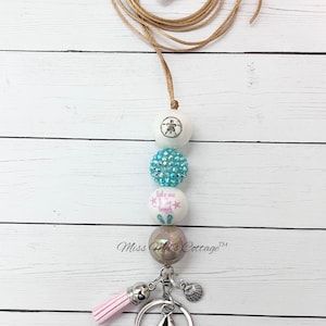 Beach Lanyard/Necklace/breakaway/beaded/Badge Holder/sand/seashell/chunky beads/teacher/friend/shell charm may vary/gift/read description