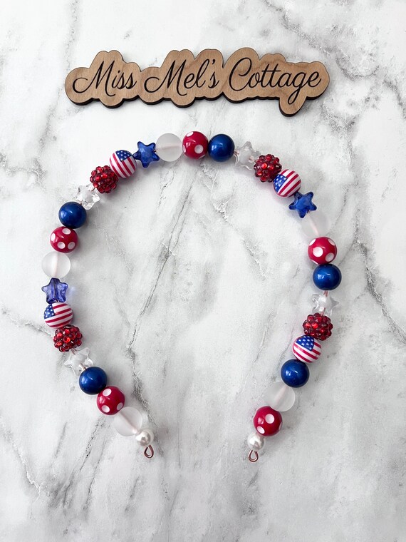 Patriotic Beaded Headband, 4th of July Hair Accessory, All  display picture 3