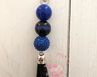 Police Thin Blue Line Keychain/Charm/beaded/cup/phone/bag/zipper/purse/planner/chunky beads/birthday/friend/mothers day/gift