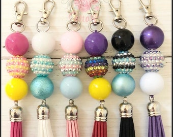 Custom Keychain/Charm/choose your color beads and tassel/beaded/bag/purse/zipper/key fob/chunky beads/friend/mom/grandma/mothers day/gift