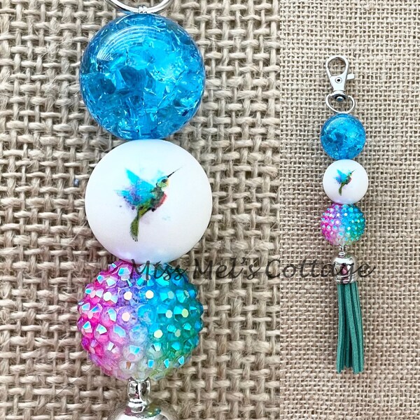 Hummingbird Keychain/Charm/beaded/zipper/bag/purse/planner/charm/key fob/ruby throated/hummer/birthday/friend/mom/mothers day/gift