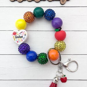 Pulsera con llavero para maestro, con cuentas, elástica, para la muñeca, con forma de manzana en 3D, con cuentas gruesas, para amigo, jefe, agradecimiento, cumpleaños, Navidad, regalo