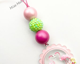 Flamingo Car Charm/beaded/ornament/bookmark/chunky beads/pink/flamingos/love/Birthday/friend/teacher/mom/Christmas/gift