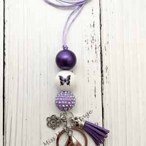Butterfly Lanyard/Necklace/Beaded/breakaway/purple/spring/summer/chunky beads/teacher/friend/boss/birthday/Easter/gift/read description