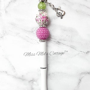 Music Pen/beaded/metal/beaded pen/chunky beads/treble clef/musical notes/musician/piano/band/teacher/friend/birthday/Christmas/gift