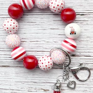 Pulsera con llavero de gnomo/pulsera/con cuentas/elástica/pulsera/cuentas acrílicas gruesas/amor/gnomos/maestro/amigo/mamá/San Valentín/regalo