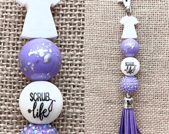 Scrub Life Keychain Charm - Nurse, RN, CNA, beaded, zipper, purse, bag