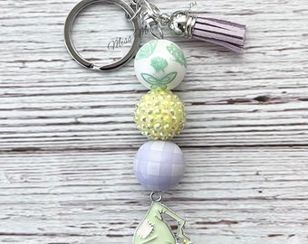 Spring Gnome keychain/purse/zipper/bag/key fob/beaded/charm/flowers/summer/chunky beads/garden gnome/birthday/friend/mom/Easter/gift